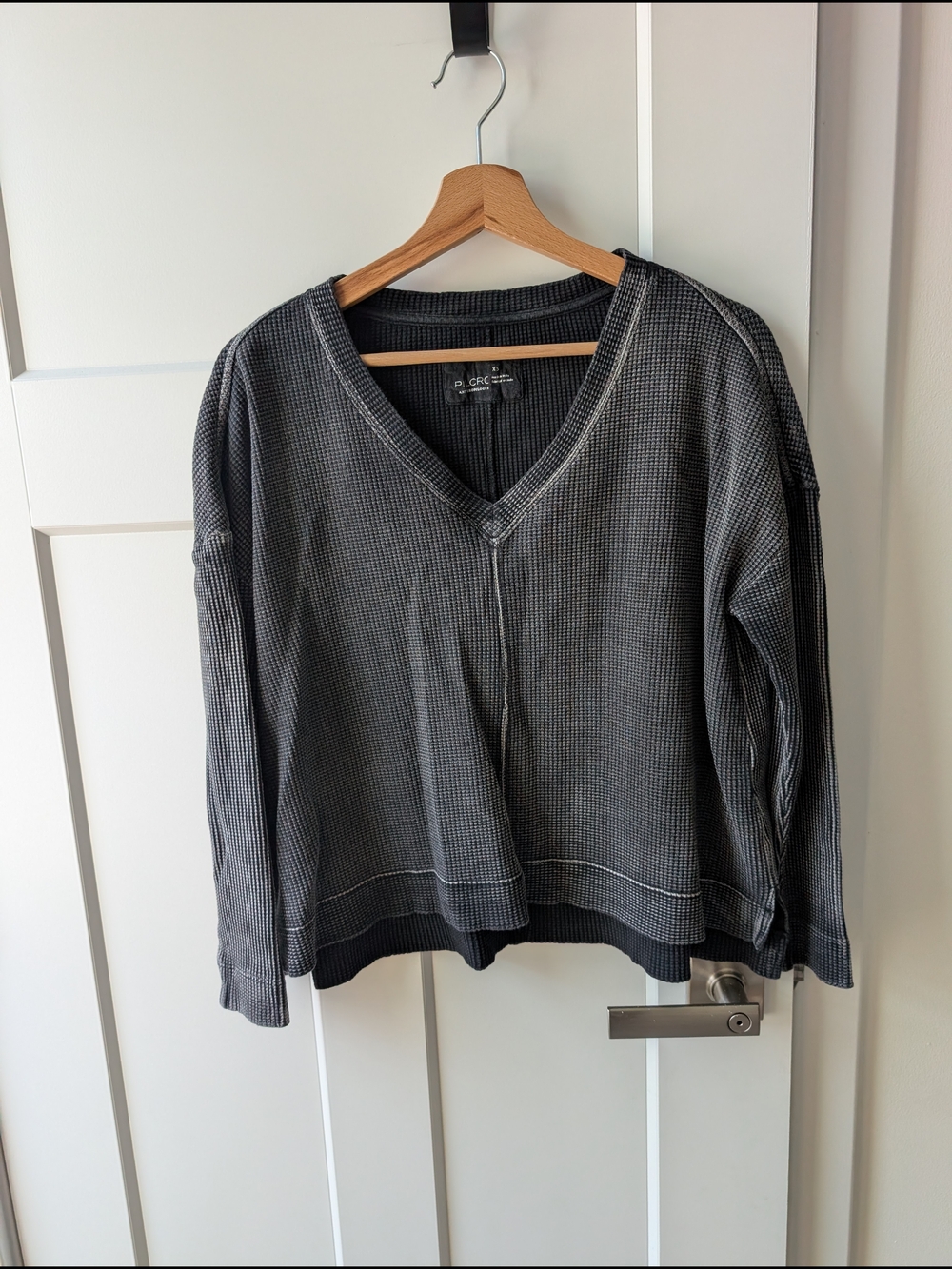 Pilcro Charcoal Ribbed V-Neck Knit Top